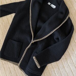 Rafaella Black Shawl Collar Jacket with Tan Contrast Trim